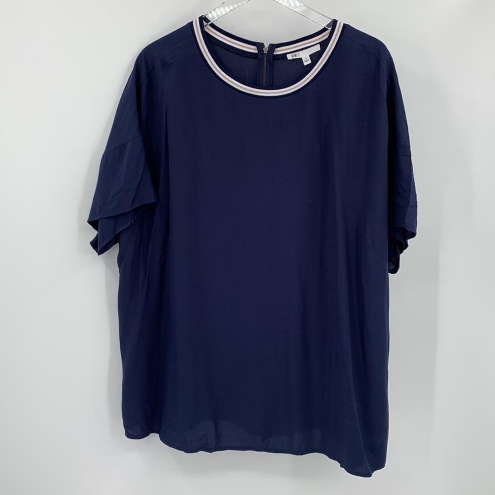 DR2 Daniel Rainn ringer blouse top shirt zipper indigo blue short sleeve new 3X
